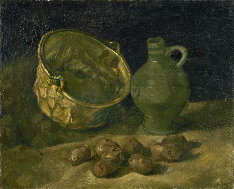 A001207《黄铜大锅和水罐的静物》荷兰画家文森特·梵高高清作品 油画-第1张