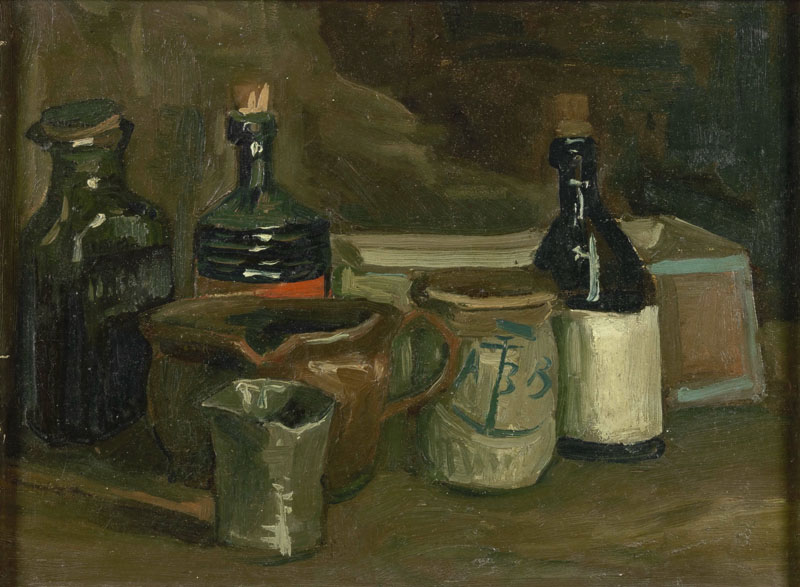 A001211《静物瓶子和陶器》荷兰画家文森特·梵高高清作品 油画-第1张