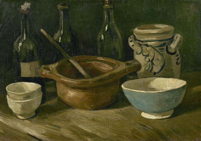 A001212《静物瓶子和陶器与碗》荷兰画家文森特·梵高高清作品 油画-第1张