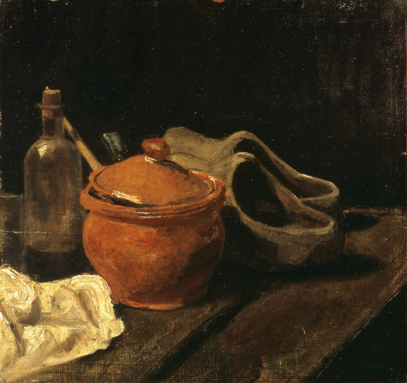A001245《陶器，瓶子和木底鞋》荷兰画家文森特·梵高高清作品 油画-第1张
