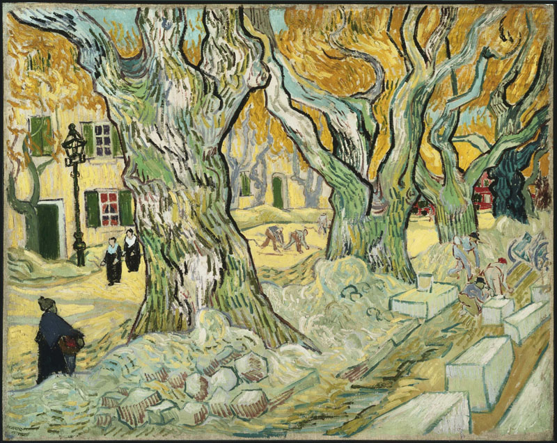 A001351《大梧桐树（圣雷米的修路者）》荷兰画家文森特·梵高高清作品 油画-第1张