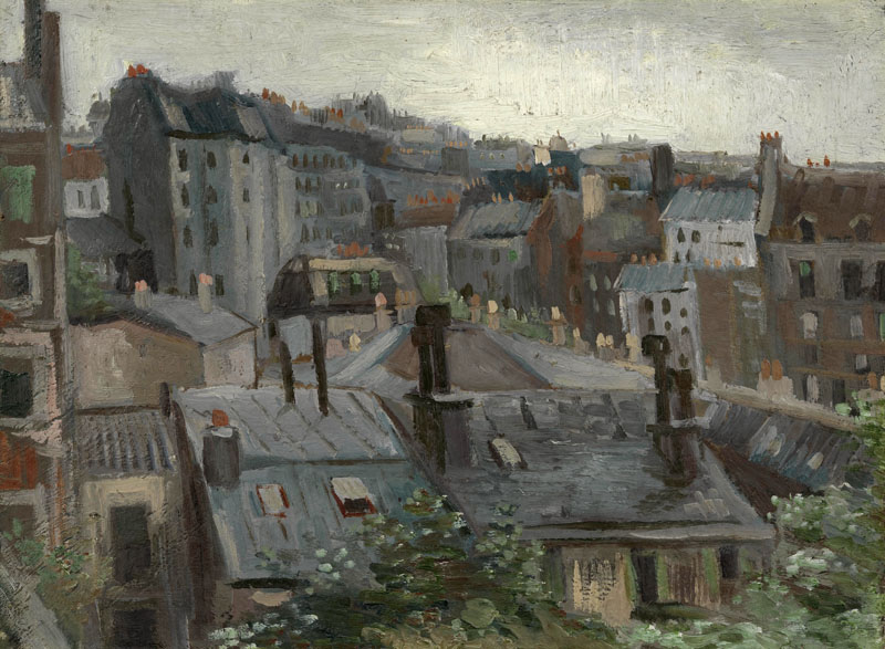 A001355《房顶与房后的景色》荷兰画家文森特·梵高高清作品 油画-第1张
