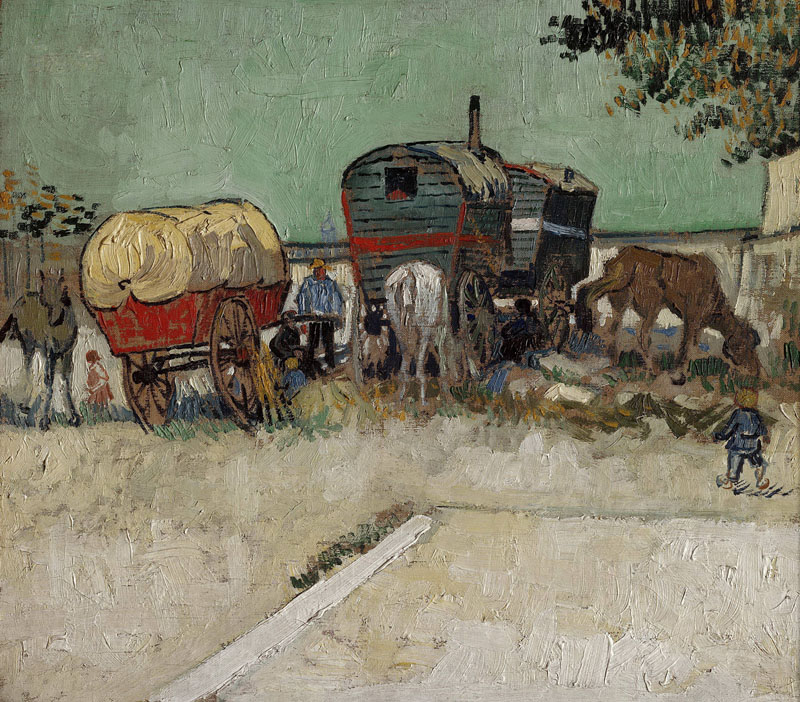 A001387《吉普赛人露营的大篷车》荷兰画家文森特·梵高高清作品 油画-第1张