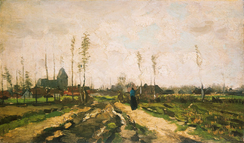 A001392《教堂和农田》荷兰画家文森特·梵高高清作品 油画-第1张