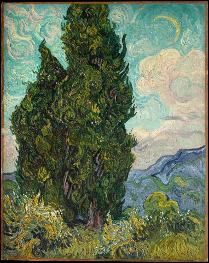 A001408《两棵丝柏树》荷兰画家文森特·梵高高清作品 油画-第1张