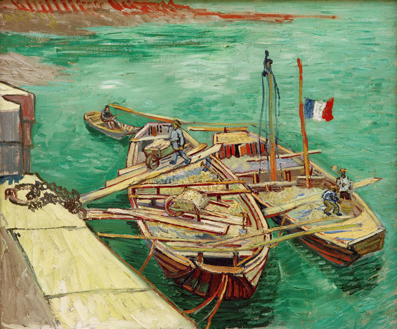 A001418《码头上工人装载沙船》荷兰画家文森特·梵高高清作品 油画-第1张