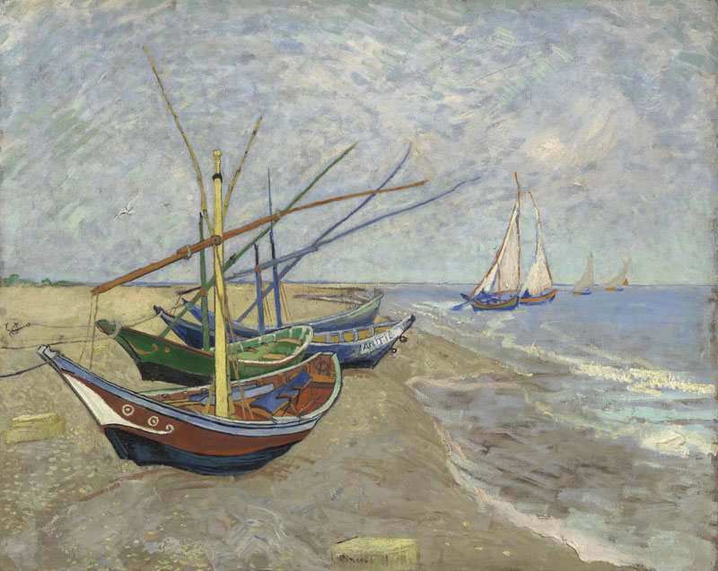 A001473《圣玛丽拉莫尔海滩的渔船》荷兰画家文森特·梵高高清作品 油画-第1张