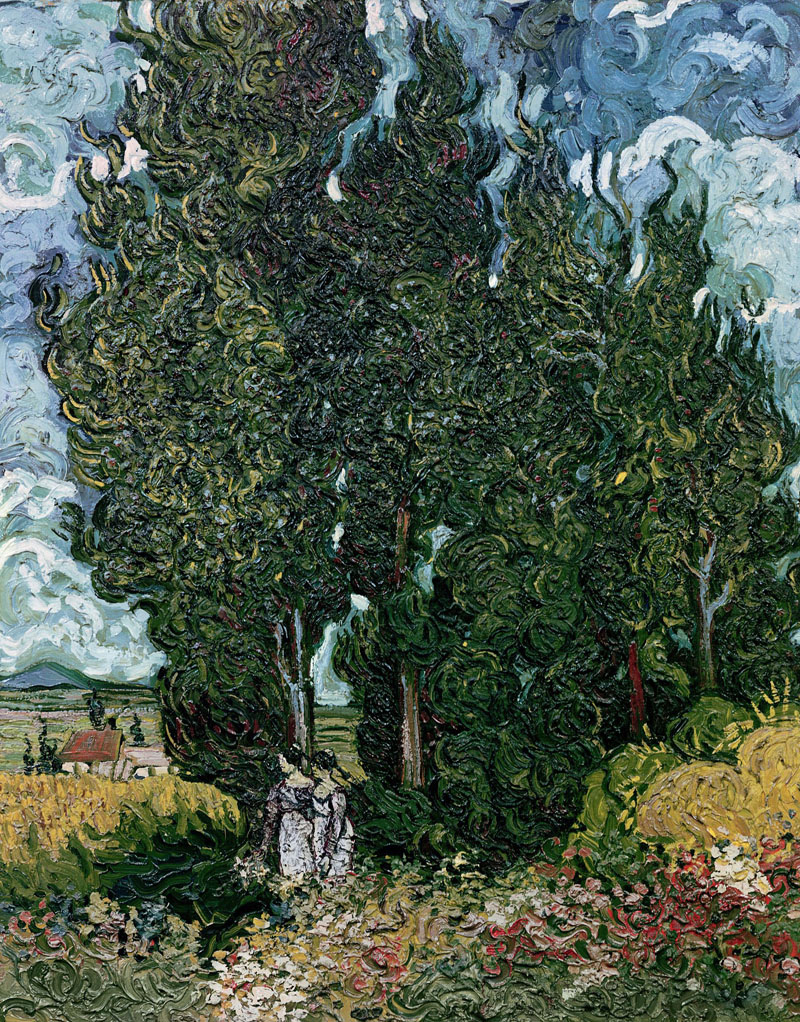 A001485《丝柏树下的两个女人》荷兰画家文森特·梵高高清作品 油画-第1张