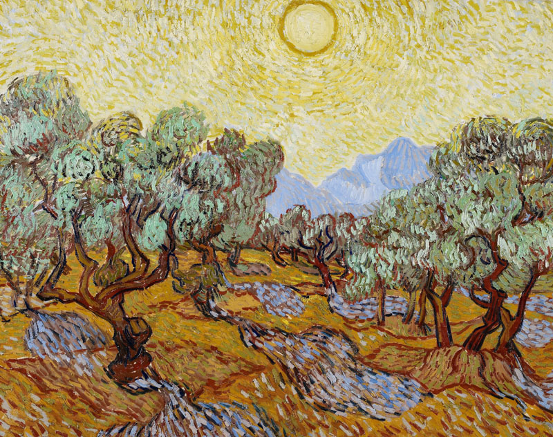 A001515《有黄色的天空和太阳的橄榄树》荷兰画家文森特·梵高高清作品 油画-第1张