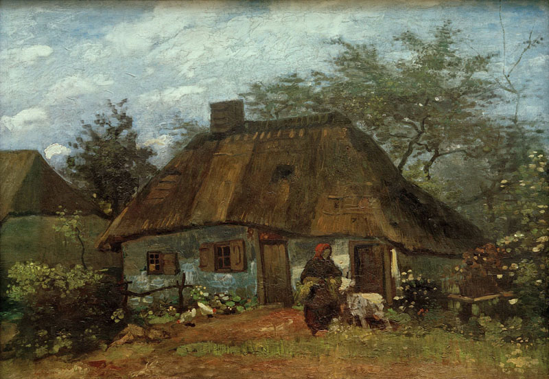 A001518《有山羊和妇女的农舍》荷兰画家文森特·梵高高清作品 油画-第1张