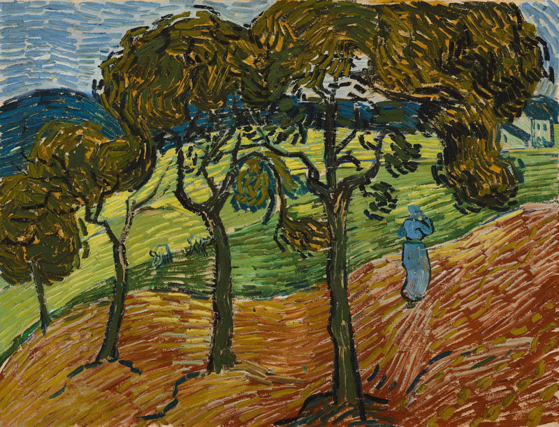 A001520《有树和人的景色》荷兰画家文森特·梵高高清作品 油画-第1张