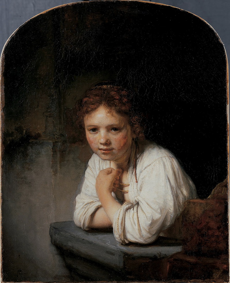 A005008《窗边的女孩》荷兰画家伦勃朗高清作品 油画-第1张