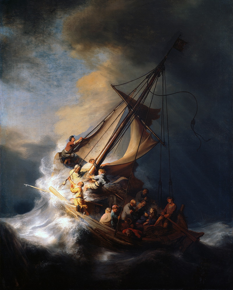 A005030《在加利利海上遇到风暴的基督》荷兰画家伦勃朗高清作品 油画-第1张