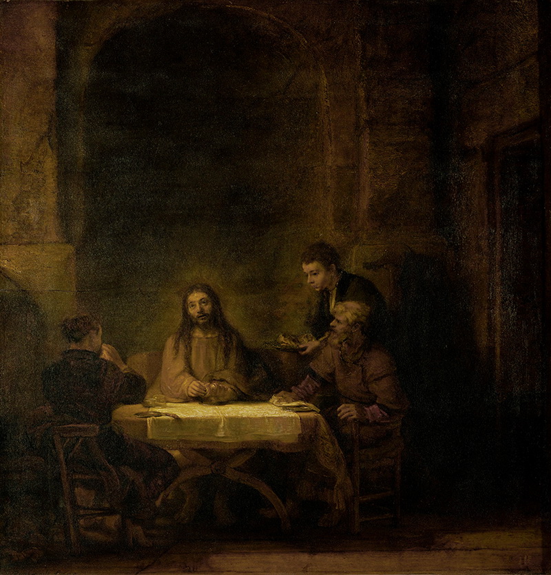 A005157《 伊玛努斯的晚餐》荷兰画家伦勃朗高清作品 油画-第1张