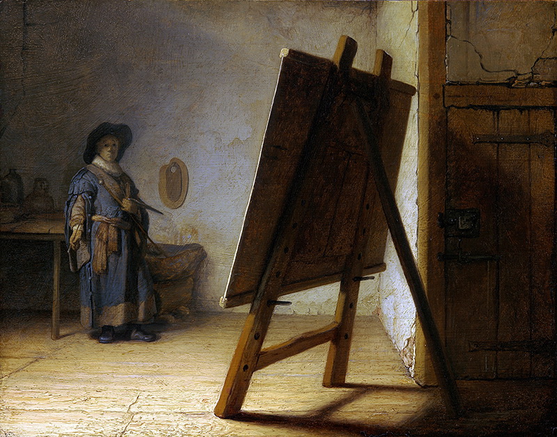 A005166《在画室里的艺术家》荷兰画家伦勃朗高清作品 油画-第1张