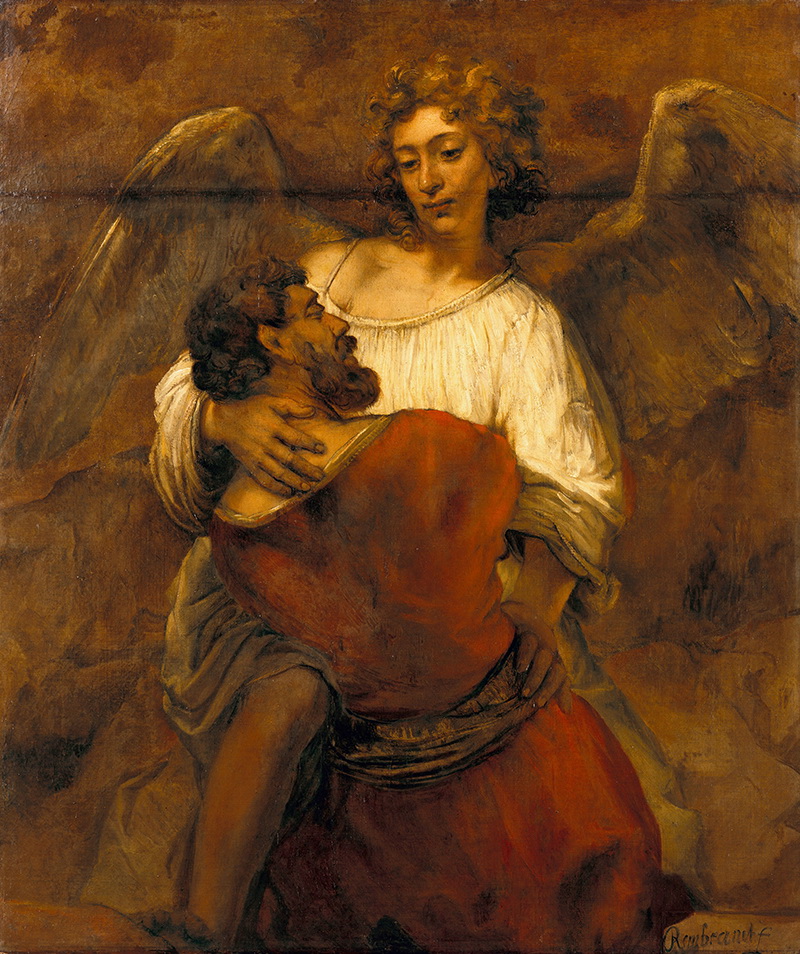 A005179《与天使摔跤的雅各布》荷兰画家伦勃朗高清作品 油画-第1张