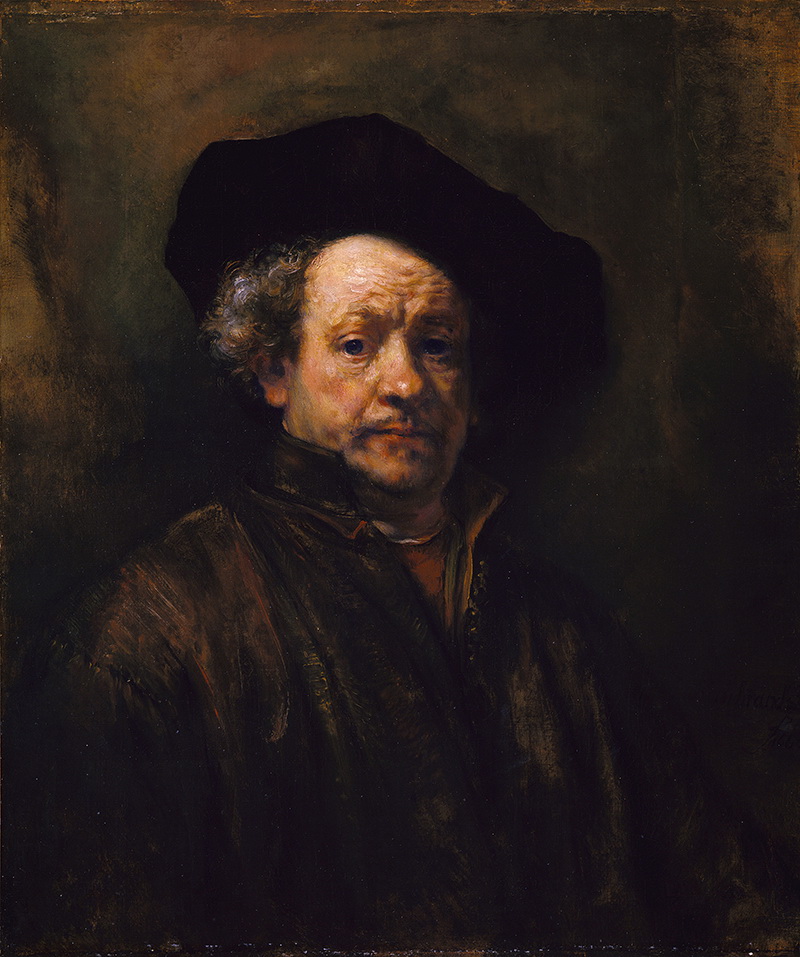 A005204《戴帽的自画像》荷兰画家伦勃朗高清作品 油画-第1张