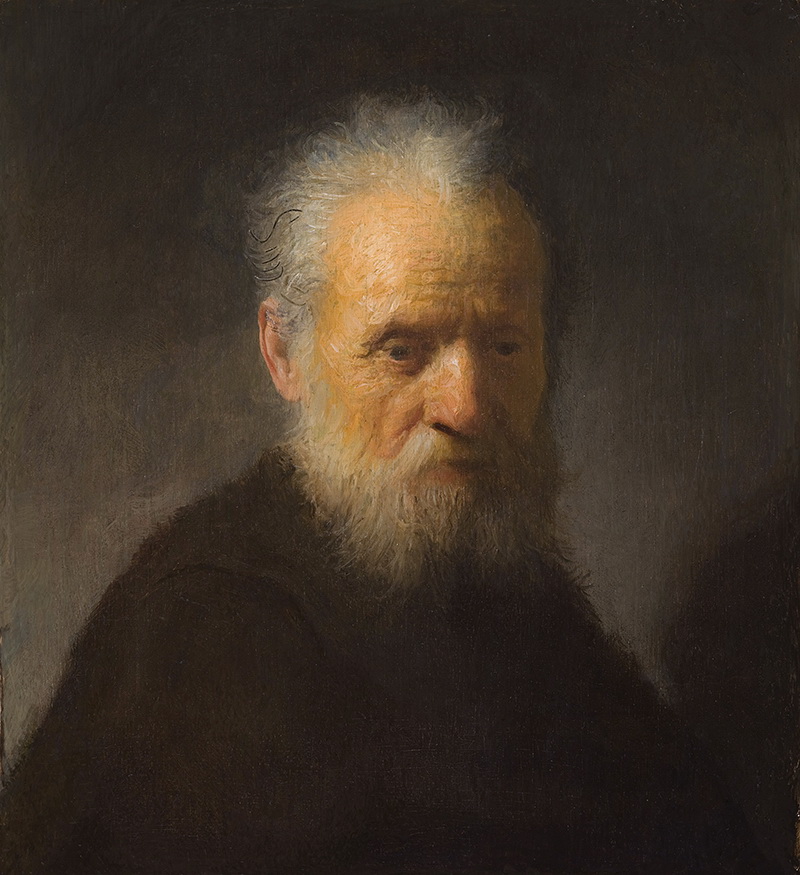 A005221《一个长着胡须的老人》荷兰画家伦勃朗高清作品 油画-第1张