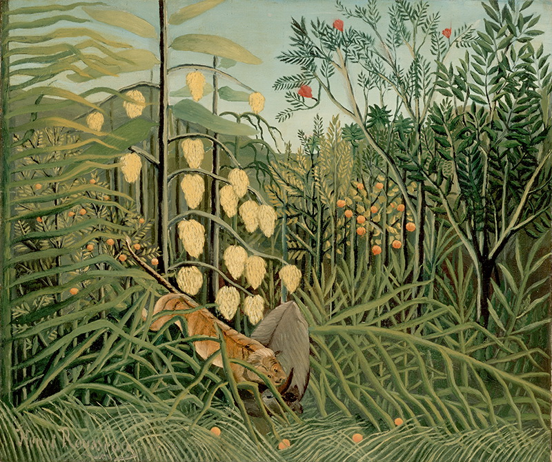 A020014《在热带森林作战的老虎和水牛》法国画家亨利·卢梭高清作品 油画-第1张