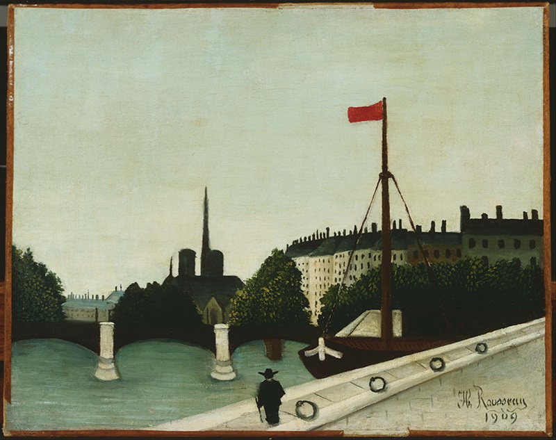 A020015《巴黎圣母院亨利四世码头俯瞰圣路易斯岛》法国画家亨利·卢梭高清作品 油画-第1张