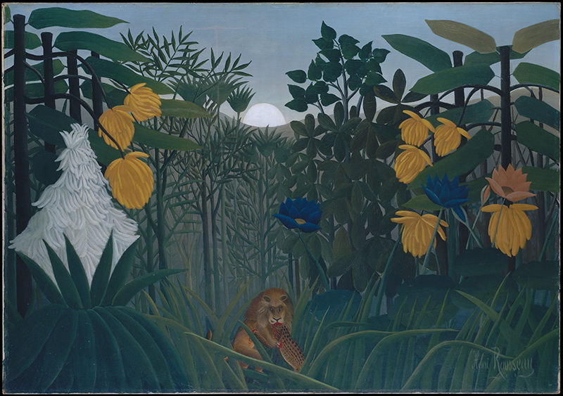 A020019《狮子的食物》法国画家亨利·卢梭高清作品 油画-第1张