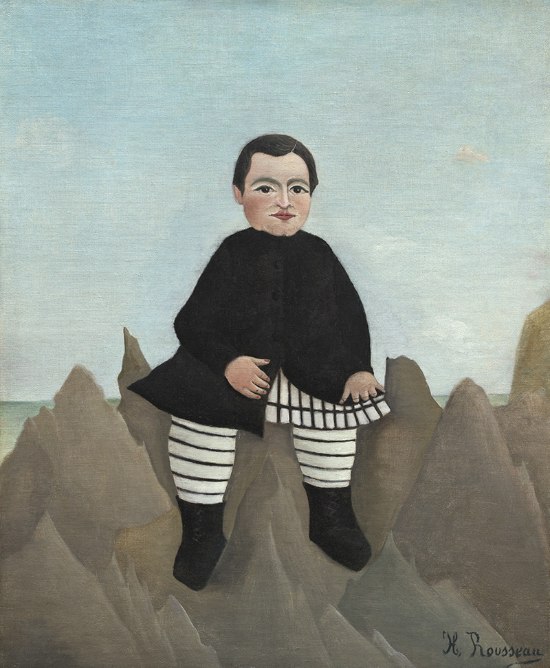 A020021《岩石上的男孩》法国画家亨利·卢梭高清作品 油画-第1张