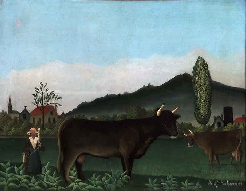 A020029《景观与牛》法国画家亨利·卢梭高清作品 油画-第1张