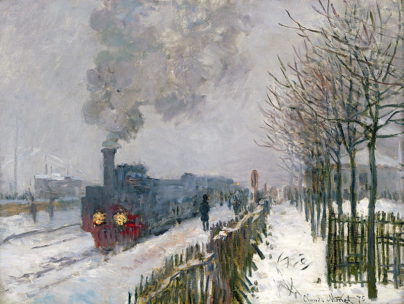 A002009《雪中的火车》法国画家克劳德·莫奈高清作品 油画-第1张