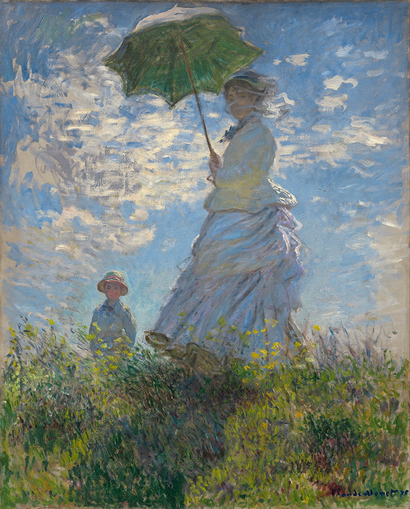 A002017《持太阳伞的妇人：莫奈夫人和她的儿子》法国画家克劳德·莫奈高清作品 油画-第1张
