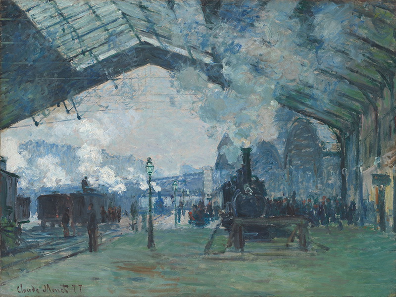 A002039《诺曼底火车到达，Gare Saint-Lazare》法国画家克劳德·莫奈高清作品 油画-第1张