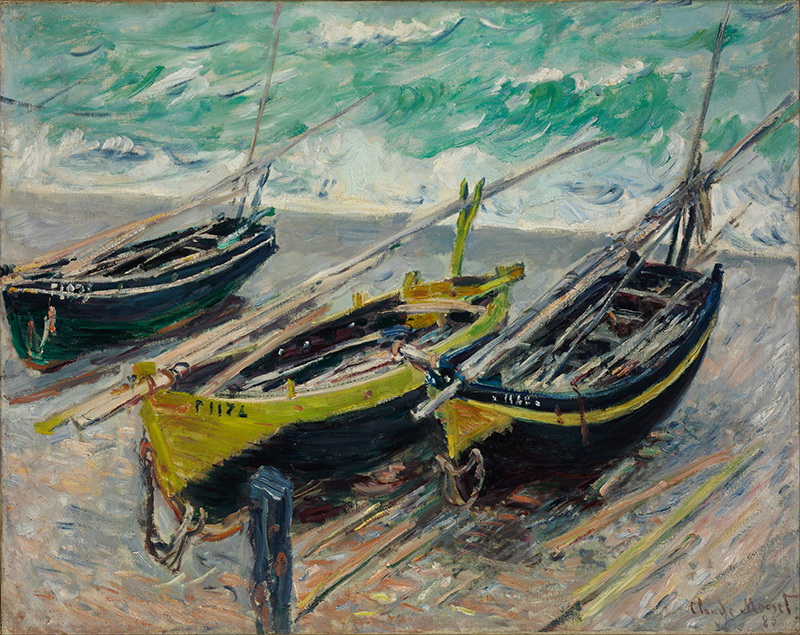 A002048《三个渔船》法国画家克劳德·莫奈高清作品 油画-第1张