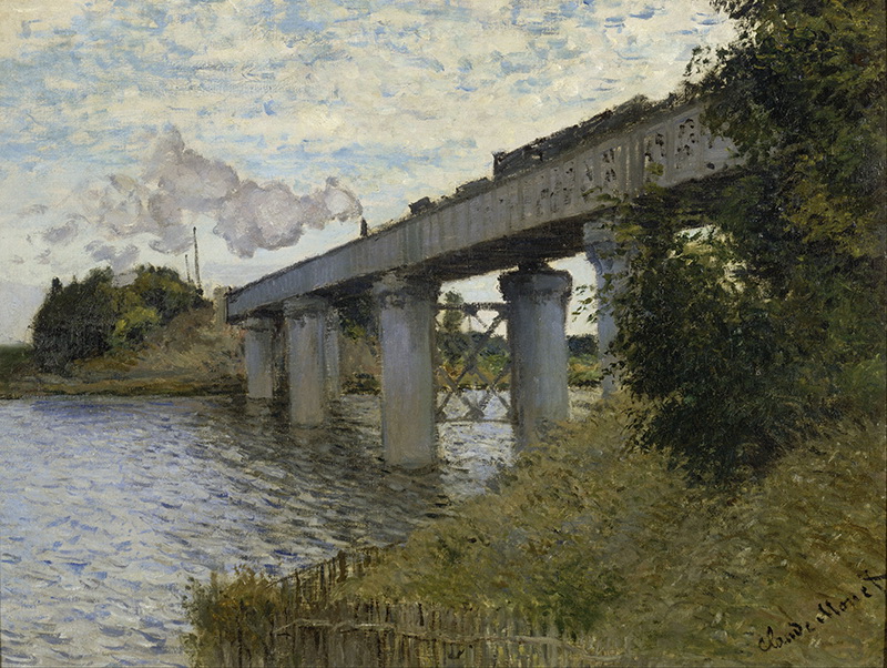 A002058《阿让特伊的铁路桥》法国画家克劳德·莫奈高清作品 油画-第1张