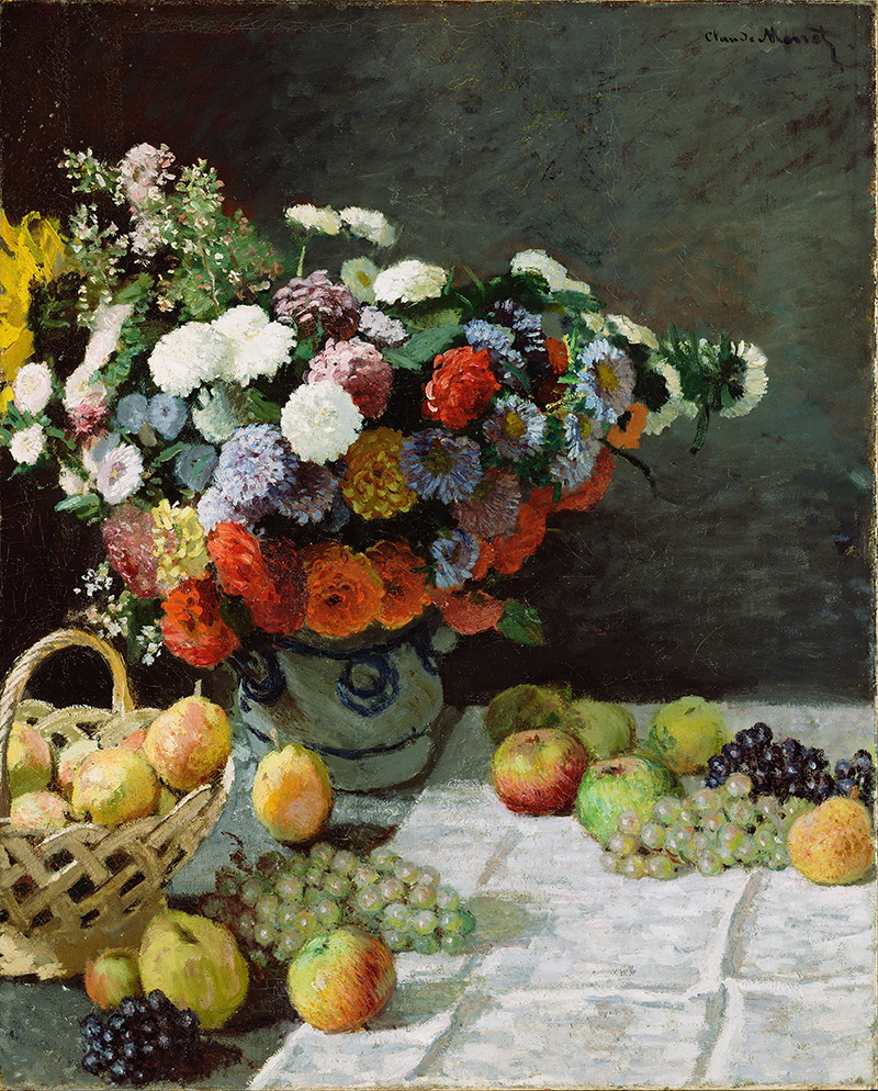 A002092《鲜花和水果》法国画家克劳德·莫奈高清作品 油画-第1张