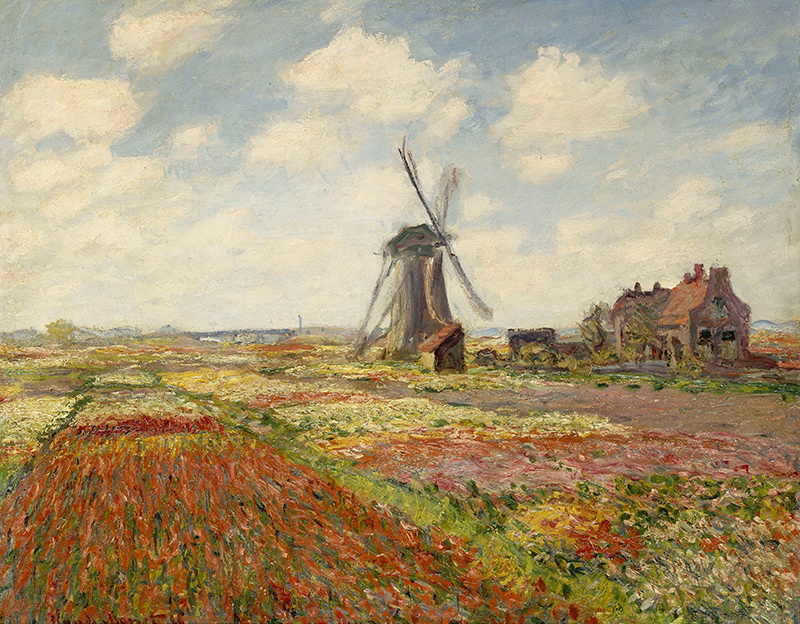 A002111《Rijnsburg Windmill的郁金香地》法国画家克劳德·莫奈高清作品 油画-第1张