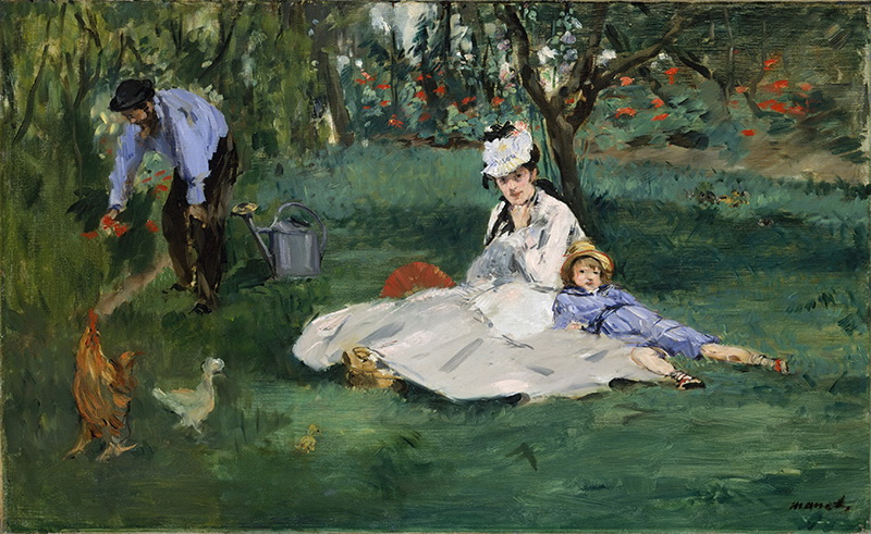 A002156《在亚嘉杜自有花园內的莫奈家庭》法国画家克劳德·莫奈高清作品 油画-第1张