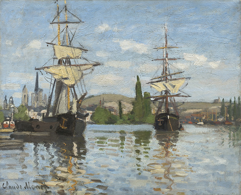 A002240《鲁昂塞纳河上的帆船》法国画家克劳德·莫奈高清作品 油画-第1张