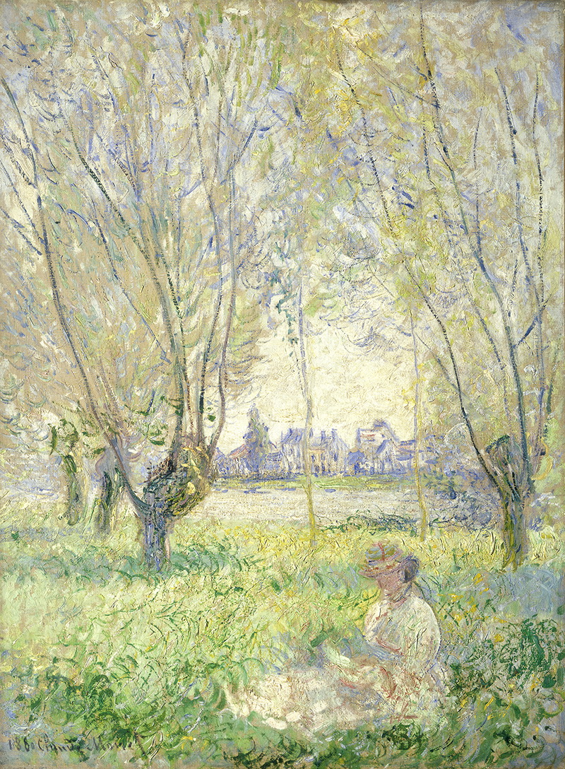 A002249《坐在柳树下的女人》法国画家克劳德·莫奈高清作品 油画-第1张