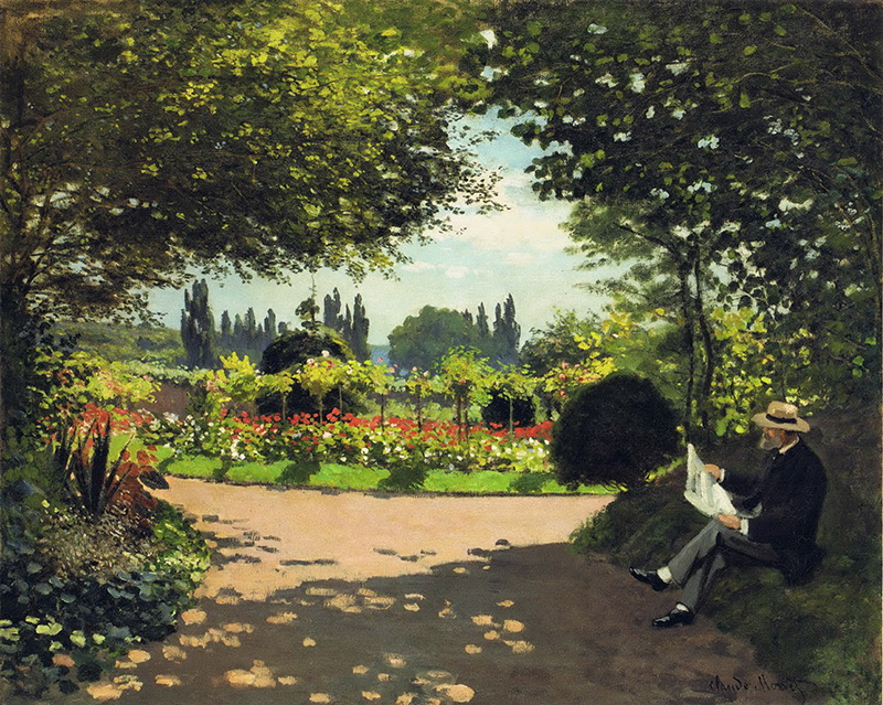 A002311《在花园阅读的父亲》法国画家克劳德·莫奈高清作品 油画-第1张
