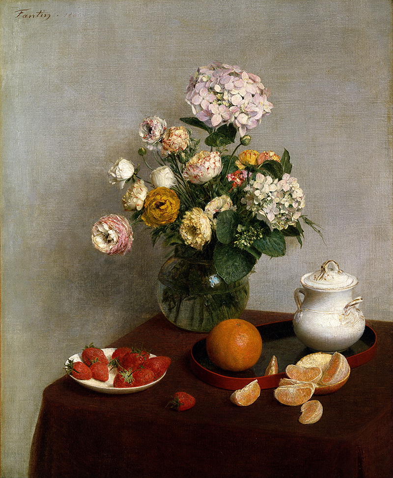 A010005《绣球花和毛茛的静物花瓶》法国画家方丹·拉图尔高清作品 油画-第1张