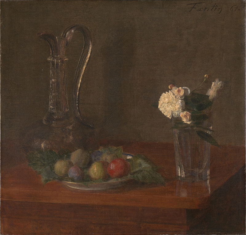 A010011《玻璃水壶、水果和鲜花的静物》法国画家方丹·拉图尔高清作品 油画-第1张