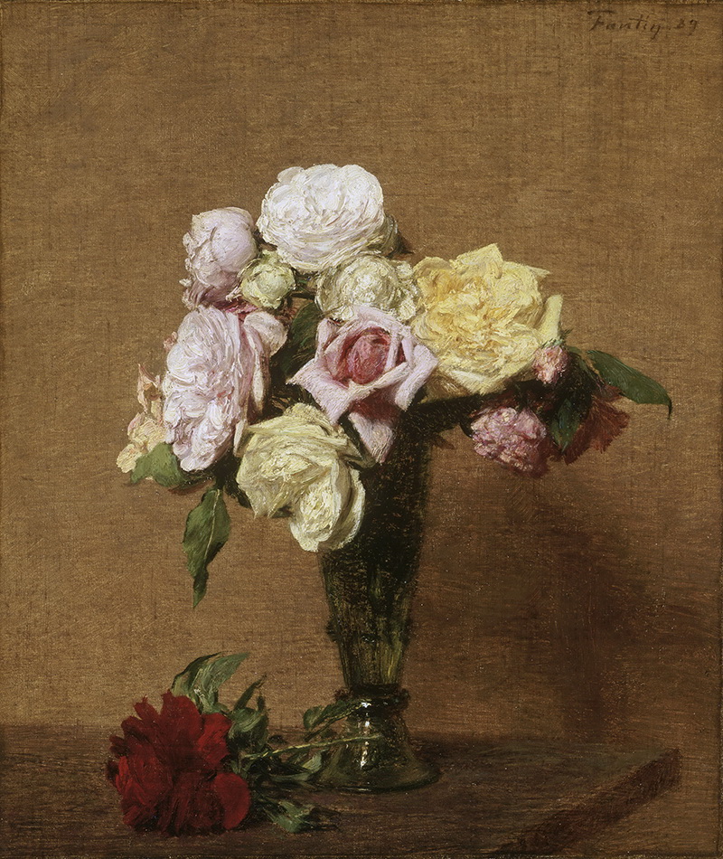 A010025《花瓶中的玫瑰》法国画家方丹·拉图尔高清作品 油画-第1张