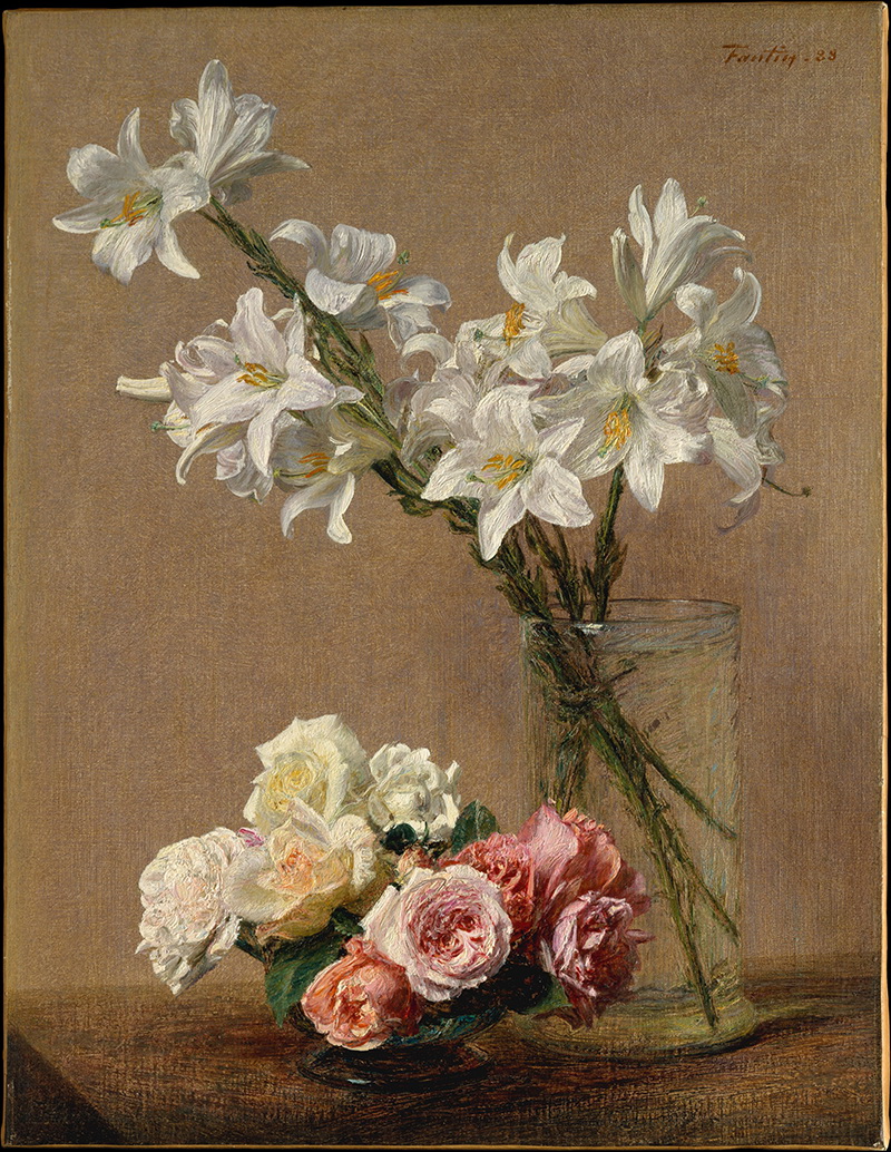 A010035《玫瑰和百合》法国画家方丹·拉图尔高清作品 油画-第1张