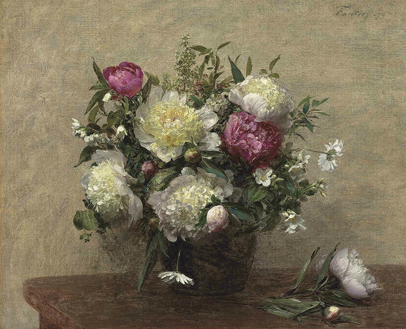 A010048《牡丹花瓶》法国画家方丹·拉图尔高清作品 油画-第1张