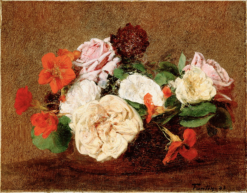 A010054《玫瑰花和旱金莲》法国画家方丹·拉图尔高清作品 油画-第1张