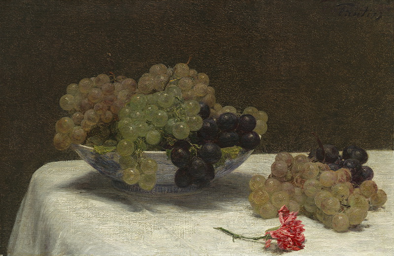 A010065《葡萄和康乃馨的靜物》法国画家方丹·拉图尔高清作品 油画-第1张
