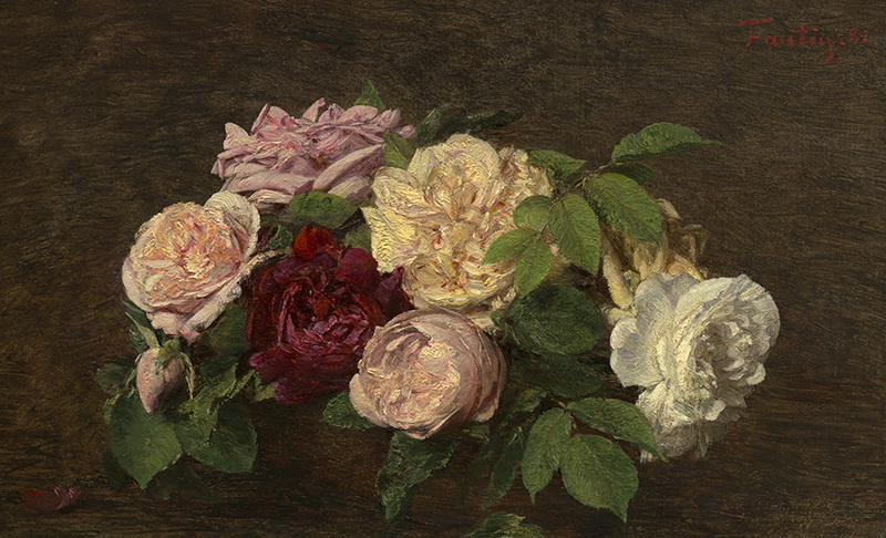 A010067《几朵玫瑰花》法国画家方丹·拉图尔高清作品 油画-第1张