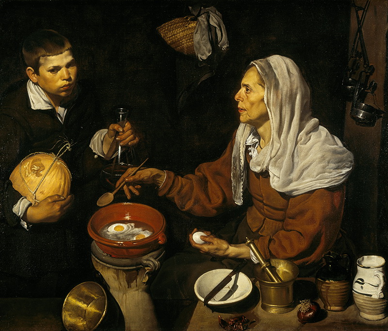 A021016《煎鸡蛋的老妇人》 西班牙画家委拉斯凯兹高清作品 油画-第1张