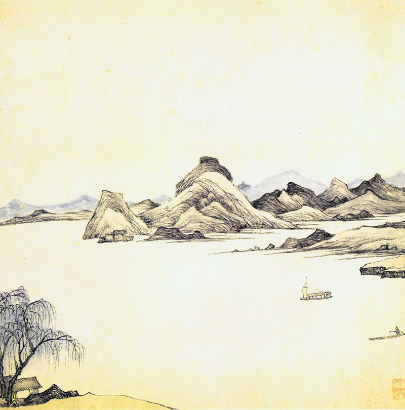 B2033001《山水册12开之一》清代画家弘仁高清作品 清代-第1张