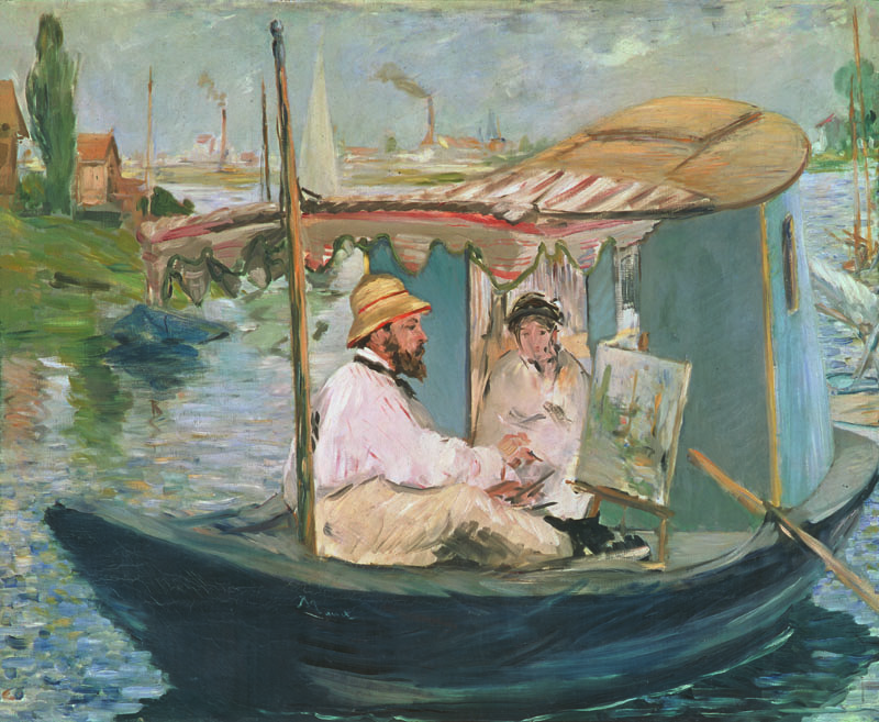 A002542《船上画室中的莫奈》法国画家克劳德·莫奈高清作品 油画-第1张