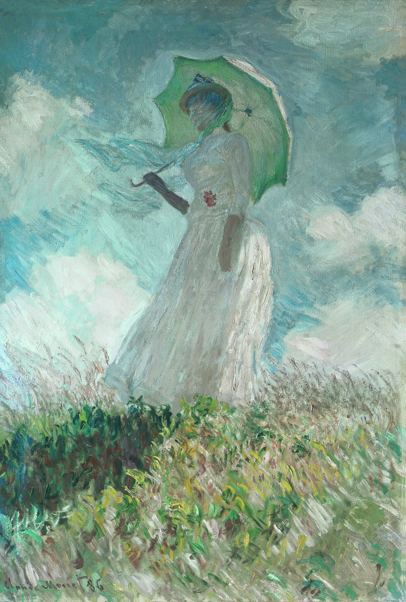 A002555《往左看的持伞妇女》法国画家克劳德·莫奈高清作品 油画-第1张